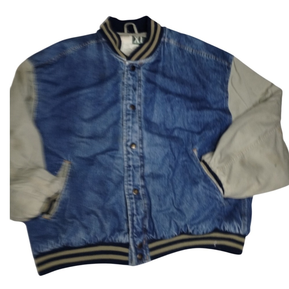 Vintage WearGuard Denim Varsity Jacket‎ Trucker Embroidered XL Distressed